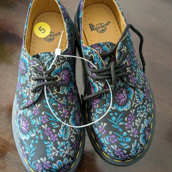 $150 Dr Martens 1461 Floral Jacquard Oxford Shoes Sz 5 Womens Black Purple Blue - Picture 4 of 9